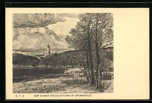 Künstler-AK Berlin-Grunewald, Der Kaiser Wilhelm-Turm
