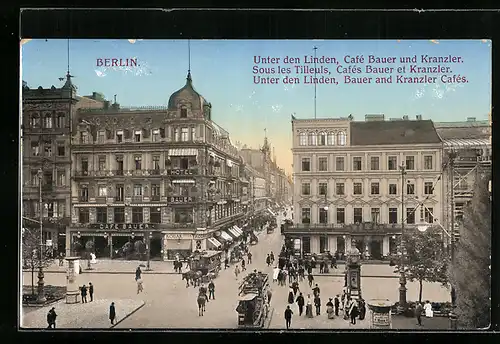 AK Berlin, Café Bauer und Kranzler mit Kodak-Geschäft Unter den Linden