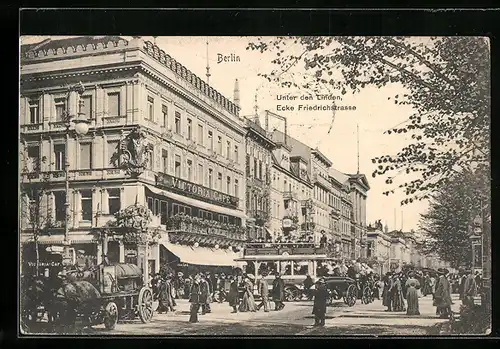 AK Berlin, Victoria-Cafe, Unter den Linden Ecke Friedrichstrasse, Pferdekutsche