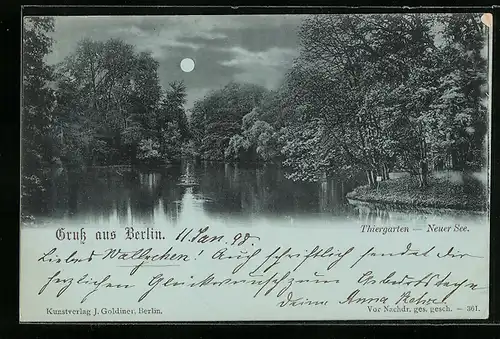 Mondschein-AK Berlin-Tiergarten, Neuer See