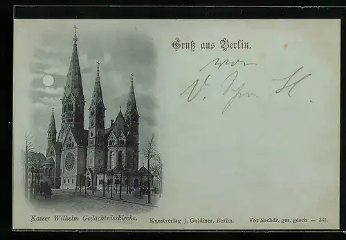Mondschein-AK Berlin-Charlottenburg, Kaiser Wilhelm Gedächtniskirche