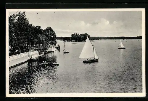 AK Berlin-Schmöckwitz, Uferpartie mit Segelbooten