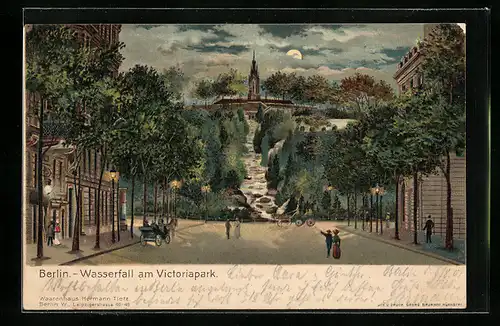 Lithographie Berlin-Kreuzberg, Wasserfall am Viktoriapark