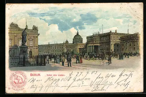 Lithographie Berlin, Strassenleben Unter den Linden