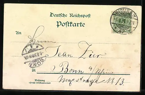 Lithographie Berlin, Strassenpartie vor der Königlichen Oper im Winter