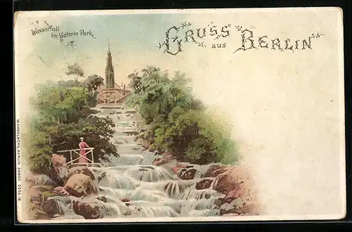 Lithographie Berlin-Kreuzberg, Wasserfall im Victoria-Park