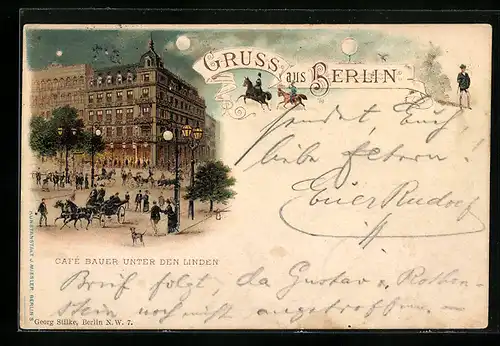 Mondschein-Lithographie Berlin, Cafe Bauer Unter den Linden