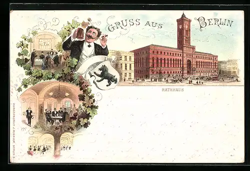 Lithographie Berlin, Königstrasse mit Blick auf das Rathaus