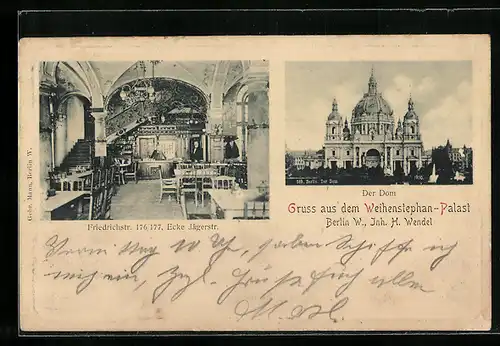 AK Berlin, Weihenstephan-Palast, Inh. H. Wendel, Friedrichstr. 176 /177, Ecke Jägerstrasse