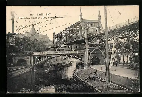 AK Berlin-Kreuzberg, Hochbahn, Anhalter Bahn, Landwehrkanal