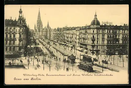 AK Berlin, Wittenberg-Platz, Tauentzienstrasse und Kaiser-Wihelm-Gedächtniskirche mit Strassenbahnen