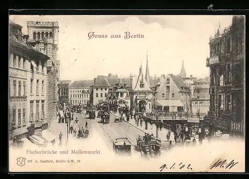 AK Berlin, Fischerbrücke und Molkenmarkt, Strassenbahn