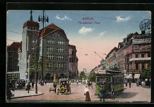 AK Berlin, Potsdamer Platz mit Strassenbahn