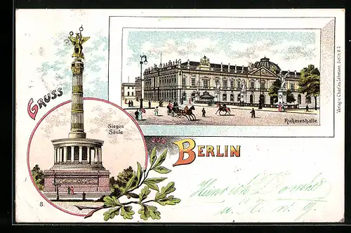 Lithographie Berlin, Ruhmeshalle und Siegessäule