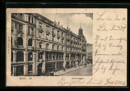 AK Berlin, Gasthaus Kaiser-Kaffee mit Friedrichstrasse aus der Vogelschau