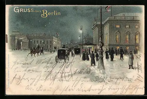 Lithographie Berlin, Kgl. Oper im Winterglanz