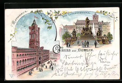 Lithographie Berlin, Königstrasse, Rathaus, Lutherdenkmal