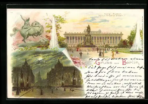 Lithographie Berlin, Königl. Museum und Kaiser Wihelm Brücke