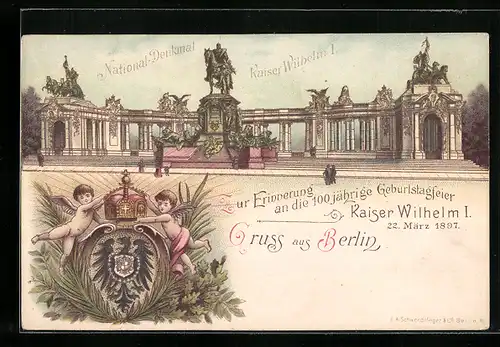 Lithographie Berlin, Nationaldenkmal Kaiser Wilhelm I.