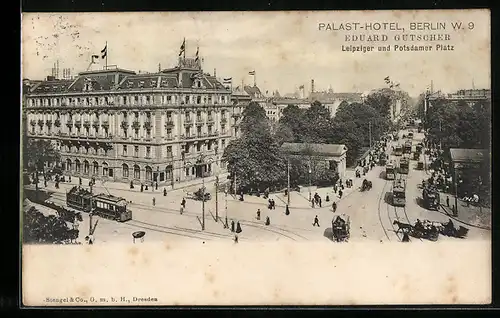 AK Berlin-Tiergarten, Leipziger und Potsdamer Platz mit Palast-Hotel und Strassenbahn