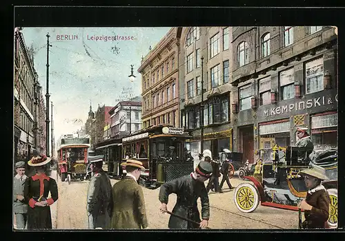 AK Berlin, Leipzigerstrasse mit Strassenbahn und Autos