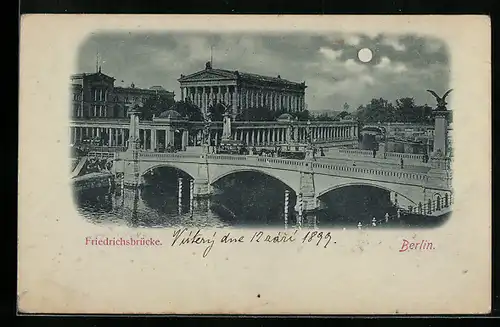 Mondschein-AK Berlin, Friedrichsbrücke aus der Vogelschau