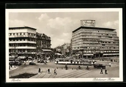 AK Berlin, Potsdamer Platz mit Strassenbahn