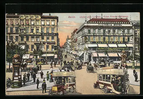 AK Berlin, Unter den Linden, Ecke Friedrichstrasse aus der Vogelschau