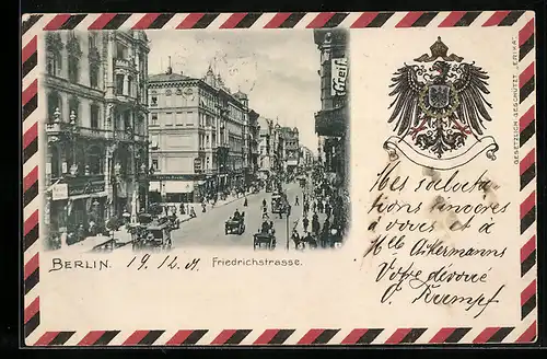 Passepartout-Lithographie Berlin, Friedrichstrasse, Reichswappen