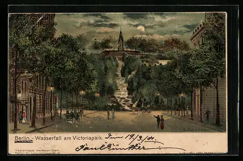 Lithographie Berlin-Kreuzberg, Wasserfall am Viktoriapark