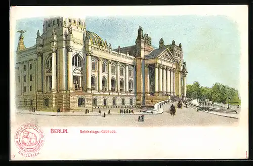 Lithographie Berlin-Tiergarten, Teilansicht des Reichstags-Gebäudes