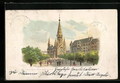 Lithographie Berlin-Charlottenburg, Kaiser Wilhelm Gedächtniskirche