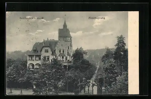 AK Berlin-Grunewald, Blick auf Hasensprung, Villa