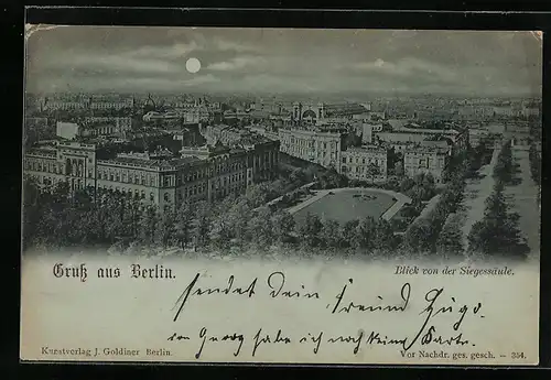 Mondschein-AK Berlin-Tiergarten, Blick von der Siegessäule