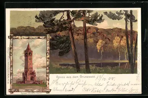 Lithographie Berlin-Grunewald, Kaiser Wilhelm-Turm, Landschaft