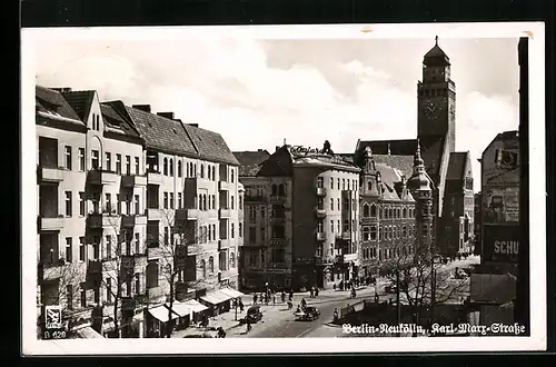 AK Berlin-Neukölln, Karl-Marx-Strasse mit Rathaus Neukölln