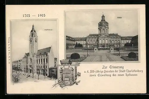 AK Berlin-Charlottenburg, 200-jähriges Bestehen der Stadt Charlottenburg sowie Einweihung des neuen Rathauses 1705-1905