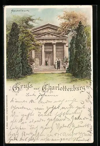 Lithographie Berlin-Charlottenburg, Blick auf`s Mausoleum