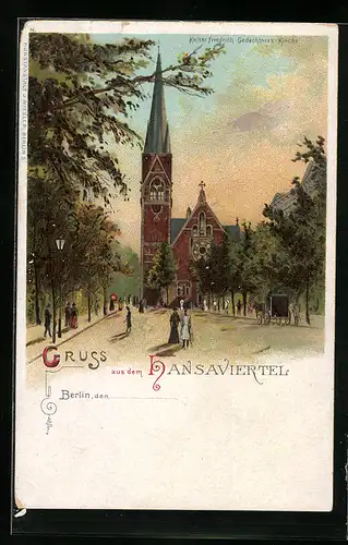 Lithographie Berlin-Hansaviertel, Kaiser Friedrich Gedächtnis-Kirche