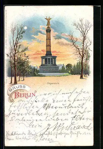 Lithographie Berlin, Blick zur Siegessäule