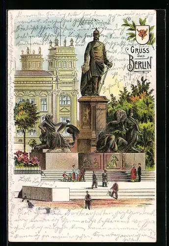 Lithographie Berlin-Tiergarten, Bismarck Denkmal vor dem Reichstag