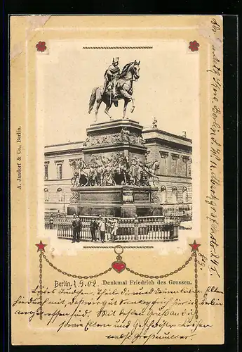 Passepartout-AK Berlin, Denkmal Friedrich des Grossen mit Besuchern
