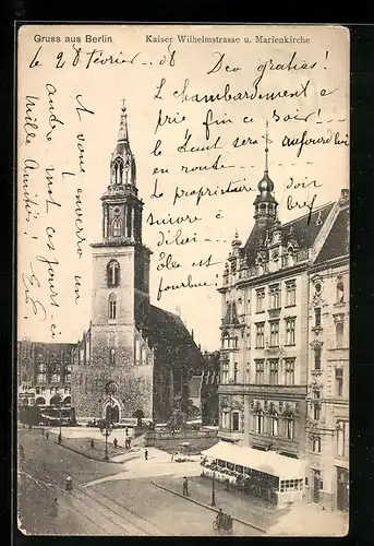 AK Berlin, Kaiser-Wilhelm-Strasse mit Marienkirche und Lutherdenkmal, Neuer Markt