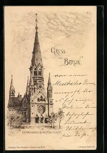 Lithographie Berlin-Charlottenburg, Die Kaiser-Wilhelm-Gedächtniskirche