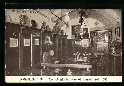 AK Bern, Gerechtigkeitsgasse 62, Gasthaus Klötzlikeller, Innenansicht