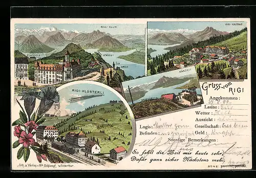 Lithographie Rigi, Rigi-Kulm, Rigi-Klösterli, Känzeli, Rigi-Kaltbad