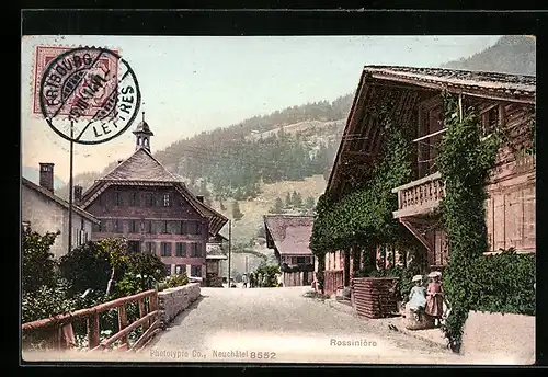AK Rossinière, Une rue, Strassenpartie