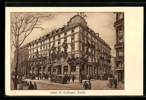 AK Zürich, Hotel St. Gotthard, Eckfassade