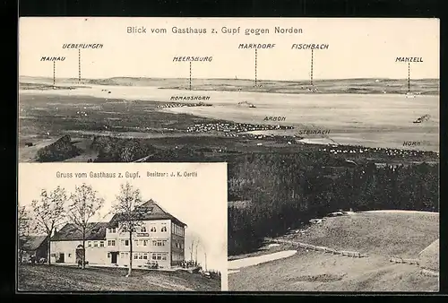 AK Rehetobel, Gasthaus zum Gupf, Blick gegen Norden auf Arbon, Marktdorf und Fischbach