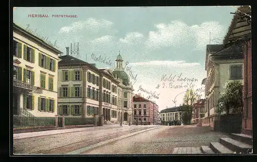 AK Herisau, Poststrasse mit Bäumen